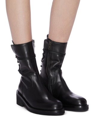 Figure View - Click To Enlarge - ANN DEMEULEMEESTER - Lace-up back panelled leather ankle boots