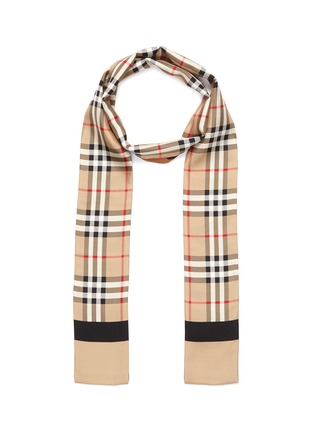 Main View - Click To Enlarge - BURBERRY - Reversible logo print Vintage check silk twill skinny scarf