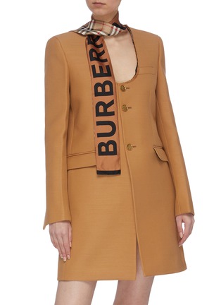 Figure View - Click To Enlarge - BURBERRY - Reversible logo print Vintage check silk twill skinny scarf
