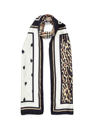 Main View - Click To Enlarge - BURBERRY - Vintage check animal print panel silk twill scarf