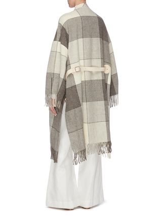 Back View - Click To Enlarge - JIL SANDER - Frayed edge check paid oversized cape