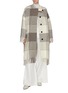 Figure View - Click To Enlarge - JIL SANDER - Frayed edge check paid oversized cape