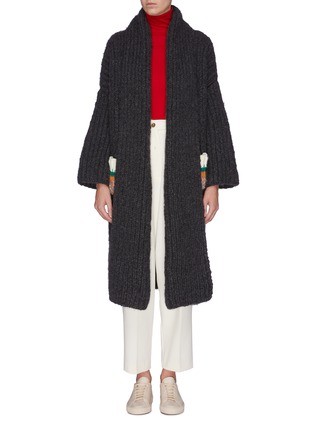 Main View - Click To Enlarge - TUINCH - Cashmere contrast pocket hand knit long cardigan