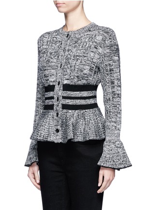 Front View - Click To Enlarge - ALEXANDER MCQUEEN - Mixed cable knit wool blend peplum cardigan