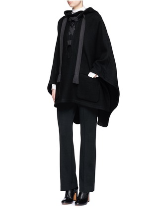 Figure View - Click To Enlarge - CHLOÉ - Ribbon front hooded cape coat