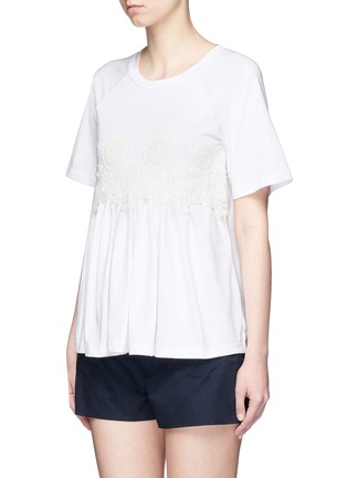 Front View - Click To Enlarge - CHLOÉ - Floral guipure lace jersey T-shirt