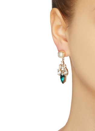 Figure View - Click To Enlarge - ANTON HEUNIS - Pearl stud clustered Swarovski crystal drop earrings