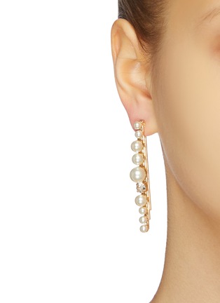 Figure View - Click To Enlarge - ANTON HEUNIS - Swarovski crystal pearl linear drop earrings