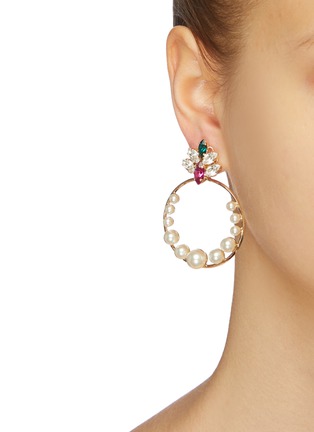 Front View - Click To Enlarge - ANTON HEUNIS - Swarovski crystal stud pearl detachable hoop earrings