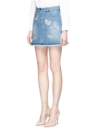 Front View - Click To Enlarge - VALENTINO GARAVANI - 'Denimbutterfly' embroidered denim skirt