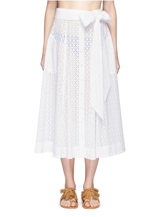 Main View - Click To Enlarge - LISA MARIE FERNANDEZ - Belted eyelet lace midi skirt