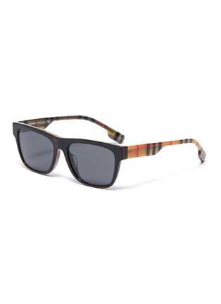 Main View - Click To Enlarge - BURBERRY - Check print temple acetate square sunglasses