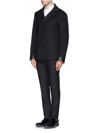 Front View - Click To Enlarge - ALEXANDER MCQUEEN - Leather sleeve panel peacoat