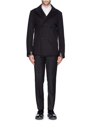 Main View - Click To Enlarge - ALEXANDER MCQUEEN - Leather sleeve panel peacoat