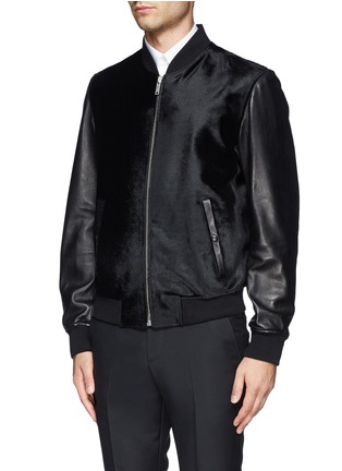 Front View - Click To Enlarge - ALEXANDER MCQUEEN - Leather and calf hair bomber jacket
