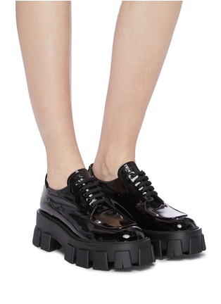 Figure View - Click To Enlarge - PRADA - Chunky outsole patent leather Derbies