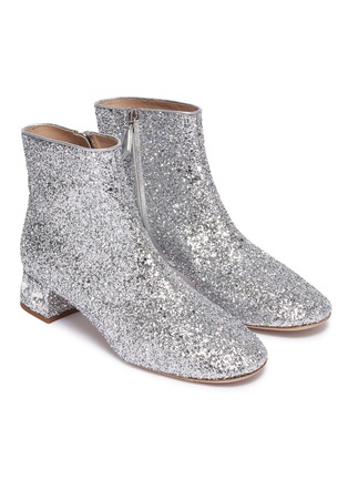 Detail View - Click To Enlarge - MIU MIU - Strass heel coarse glitter ankle boots