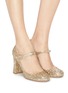 Figure View - Click To Enlarge - MIU MIU - Strass heel coarse glitter Mary Jane pumps