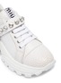 Detail View - Click To Enlarge - MIU MIU - Glass crystal strap crackle leather chunky sneakers
