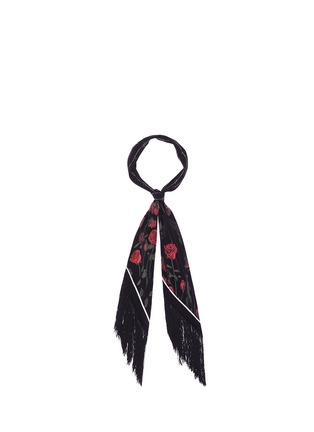 Main View - Click To Enlarge - ROCKINS - 'Roses' classic skinny fringed silk scarf