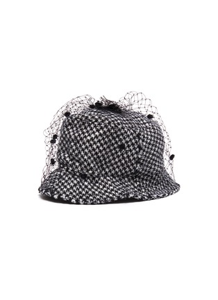 Figure View - Click To Enlarge - BERNSTOCK SPEIRS - Pompom veil houndstooth tweed bucket hat