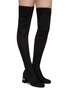 Figure View - Click To Enlarge - MIU MIU - Glass crystal heel suede thigh high boots
