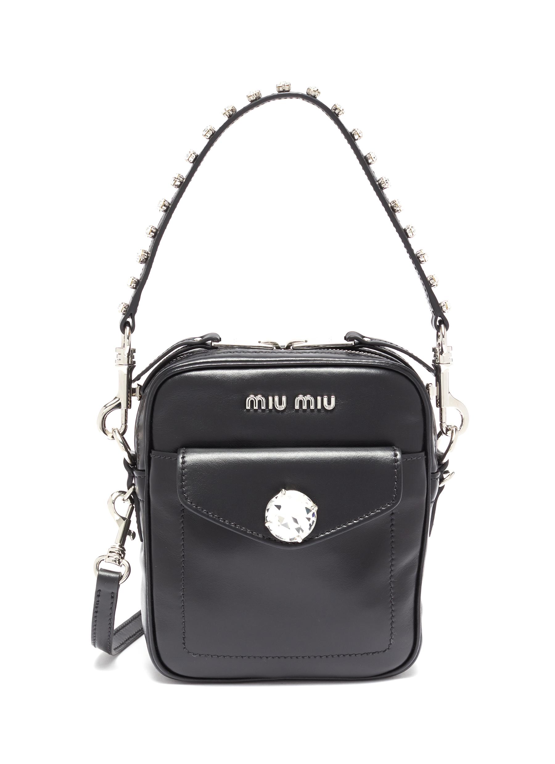 Click to view more detailed imagery on our partner's website Miu Miu Glass Crystal Leather Crossbody Bag
