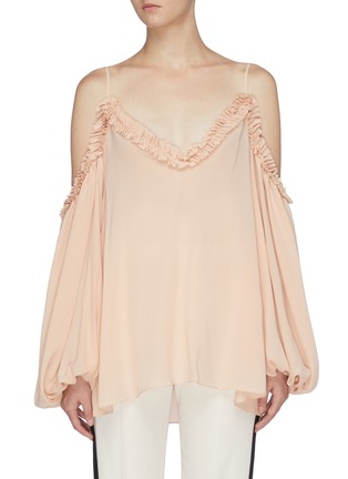 Main View - Click To Enlarge - STELLA MCCARTNEY - Ruffle puff sleeve cold-shoulder top