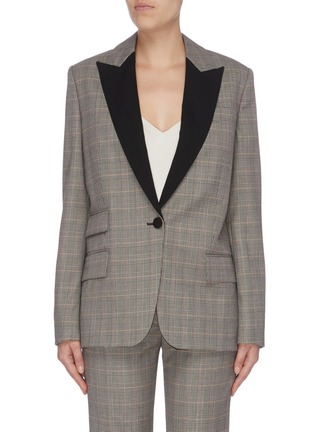 Main View - Click To Enlarge - STELLA MCCARTNEY - Contrast peaked lapel houndstooth check plaid blazer
