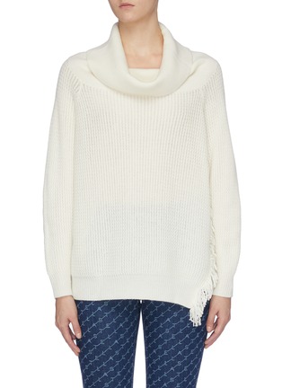 Main View - Click To Enlarge - STELLA MCCARTNEY - Frayed hem oversized cowl turtleneck sweater