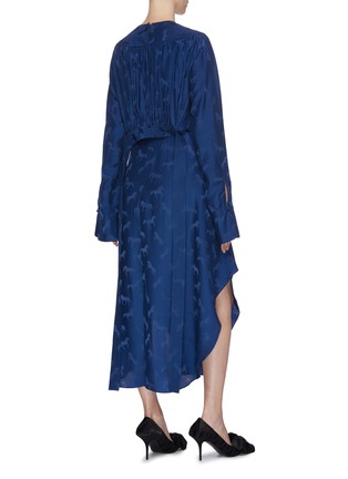 Back View - Click To Enlarge - STELLA MCCARTNEY - Horse jacquard asymmetrical pleated dress with a belt