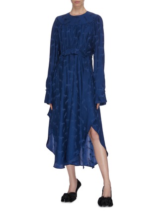 Figure View - Click To Enlarge - STELLA MCCARTNEY - Horse jacquard asymmetrical pleated dress with a belt