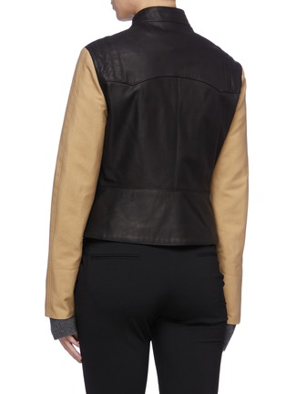 Back View - Click To Enlarge - VICTORIA BECKHAM - Contrast trench sleeve cropped leather biker jacket
