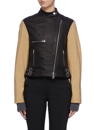 Main View - Click To Enlarge - VICTORIA BECKHAM - Contrast trench sleeve cropped leather biker jacket