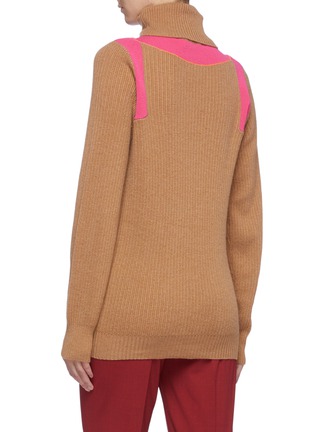 Back View - Click To Enlarge - VICTORIA BECKHAM - Colourblock panelled cashmere rib knit turtleneck sweater