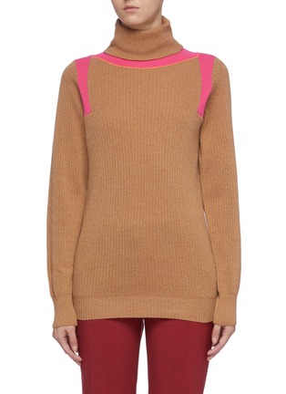 Main View - Click To Enlarge - VICTORIA BECKHAM - Colourblock panelled cashmere rib knit turtleneck sweater