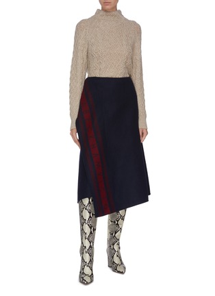 Figure View - Click To Enlarge - VICTORIA BECKHAM - Logo print asymmetric jacquard wool wrap skirt