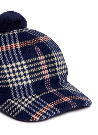 Detail View - Click To Enlarge - BALENCIAGA - Pompom tassel knit earflap tartan cap