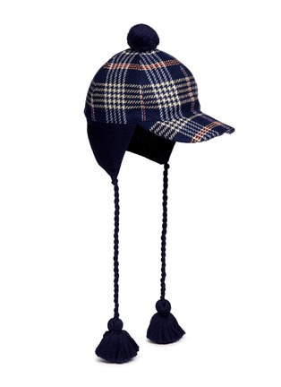 Main View - Click To Enlarge - BALENCIAGA - Pompom tassel knit earflap tartan cap
