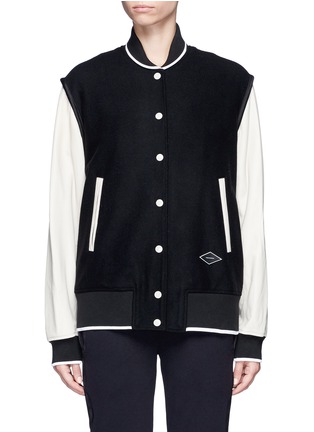 Main View - Click To Enlarge - RAG & BONE - 'Edith' leather sleeve padded felt varsity jacket