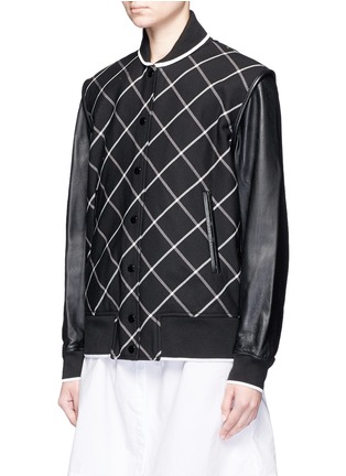 Front View - Click To Enlarge - RAG & BONE - 'Edith' windowpane check leather sleeve bomber jacket