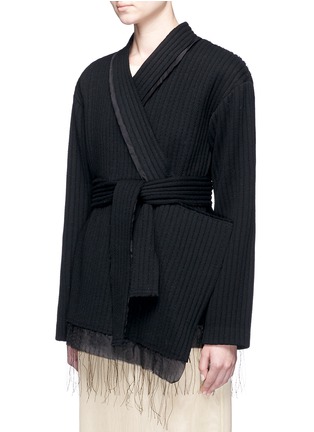 Front View - Click To Enlarge - MS MIN - Asymmetric chunky wool ribbed wrap jacket