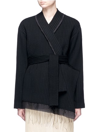 Main View - Click To Enlarge - MS MIN - Asymmetric chunky wool ribbed wrap jacket