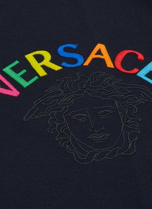  - VERSACE - Stripe collar logo embroidered polo shirt