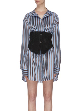 Main View - Click To Enlarge - GROUND ZERO - Contrast denim corset striped shirt dress