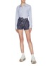 Figure View - Click To Enlarge - GROUND ZERO - Asymmetric waistband slogan washed denim shorts