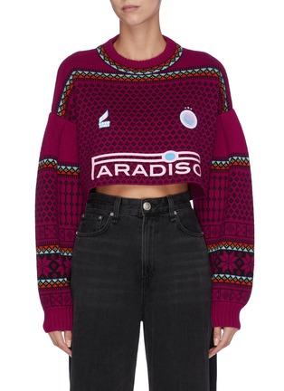 Main View - Click To Enlarge - GROUND ZERO - Reflective logo-embroidered cropped Icelandic sweater