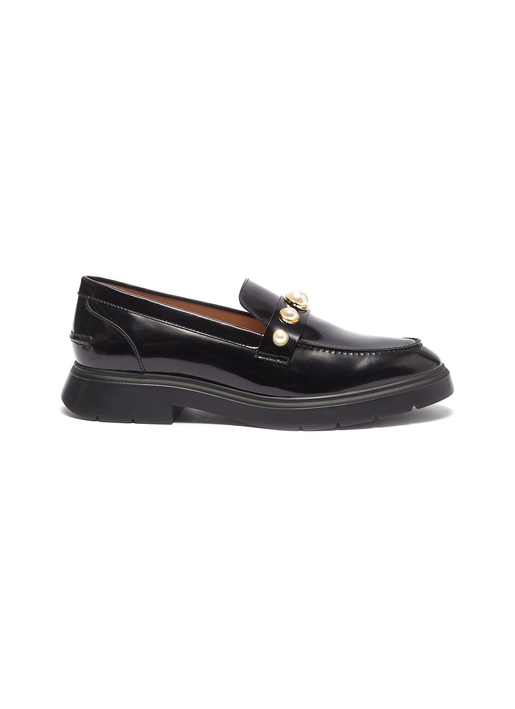 Suki faux pearl embellished leather loafers by Stuart Weitzman