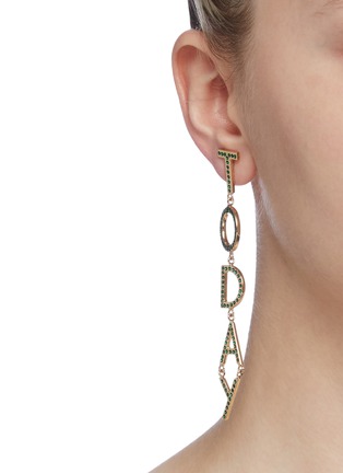 Figure View - Click To Enlarge - BIJOUX DE FAMILLE - 'Not Today' glass crystal mismatched drop earrings