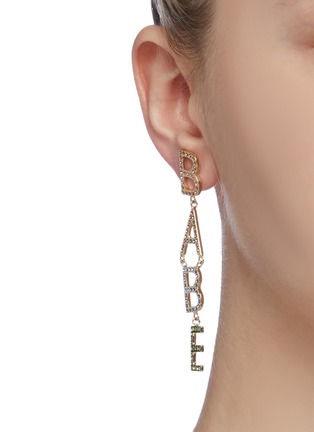 Figure View - Click To Enlarge - BIJOUX DE FAMILLE - 'Boss Babe' glass crystal mismatched drop earrings